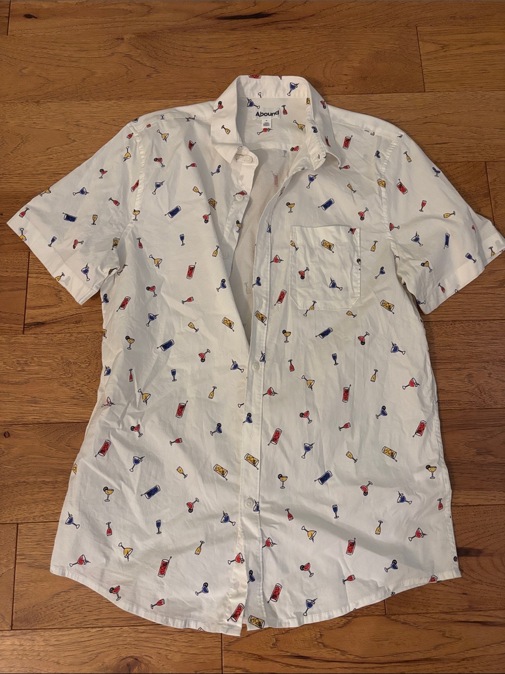 Abound White Short-Sleeve Button-Down with Cocktail Print